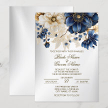 Bröllop, blå gulvit Golden Blommigt Silver