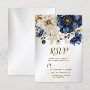 Bröllop, blå gulvit Golden Blommigt Silver OSA Kort