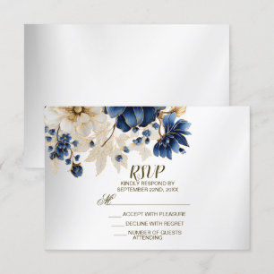 Bröllop, blå gulvit Golden Blommigt Silver OSA Kort