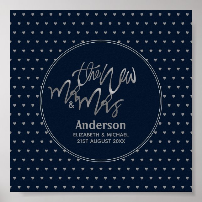 Bröllop, Blåblå Silver Kärlek Hearts Poster (Framsidan)