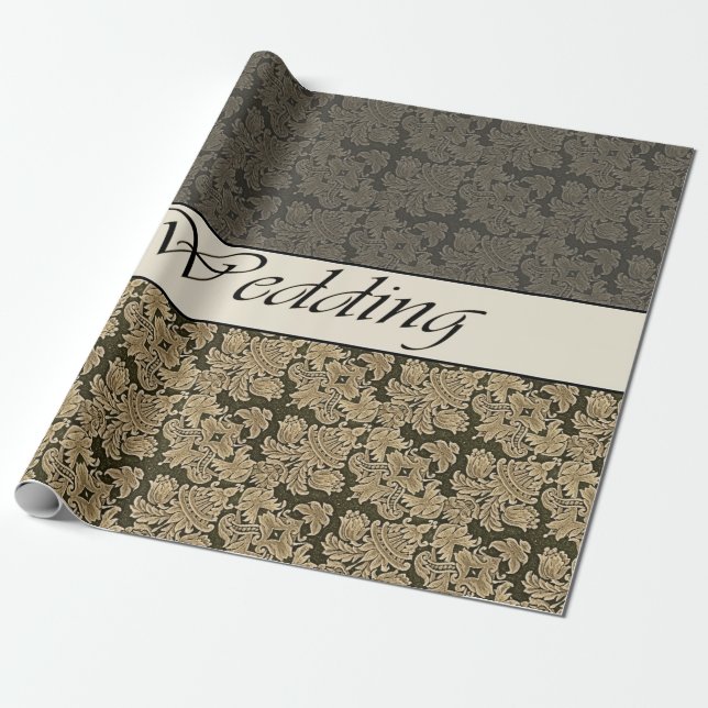 Bröllop Black Golden Brocade Presentpapper (Utrullad)