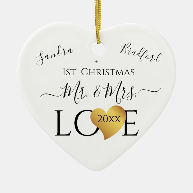 Bröllop Black Guld Heart christmas Namn Ce Julgransprydnad Keramik (Framsidan)