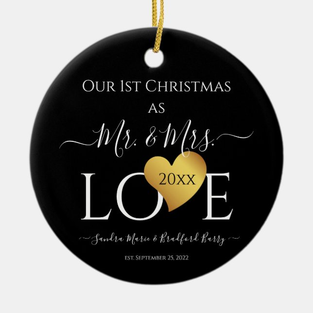 Bröllop Black Guld Heart christmas Namn Julgransprydnad Keramik (Framsidan)