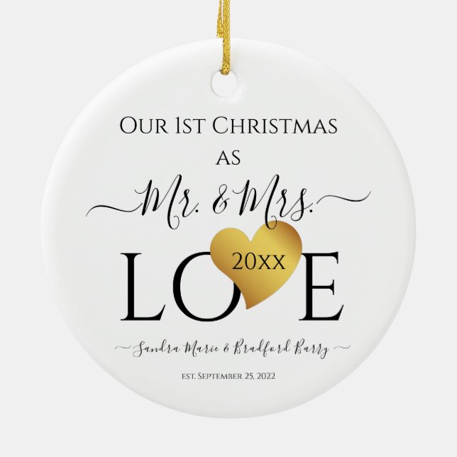 Bröllop Black Guld Heart christmas Namn Julgransprydnad Keramik (Baksidan)