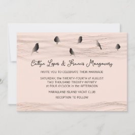 Bröllop Black Ro Powder Fåglar med ömtåligt Linjer Inbjudningar