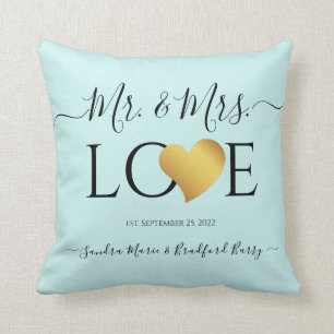 Bröllop Black Script Heart Namn Mr. och Mrs. Kudde