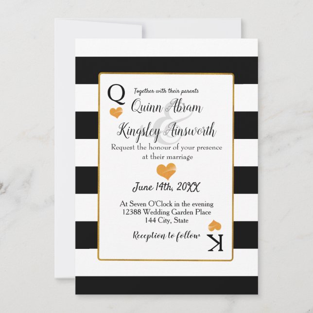 Bröllop Black & White Rand Kung & Queen Cards Inbjudningar (Framsida)