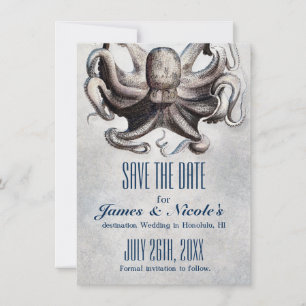 Bröllop bläckfisk Vintage Save the Date kallelse Spara Datumet