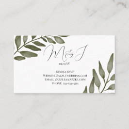 Bröllop Blad Gren Grönska Akvarell RSVP Visitkort