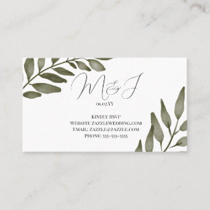 Bröllop Blad Gren Grönska Akvarell RSVP Visitkort