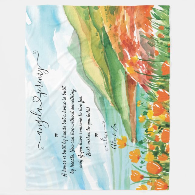 Bröllop Blankett med hav, Blå himmel och blommor Fleecefilt (Framsidan)