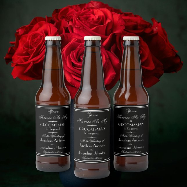 Bröllop blir min Groomsman-Elegant Frieri Ölflaska Etikett ("Will You Be My Groomsman" 
 - Elegant Wedding Proposal Beer Bottle Labels.)
