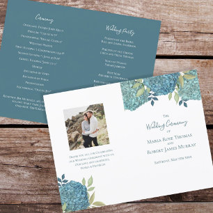 Bröllop Blommigt Blue Hydrangea Ceremony Program