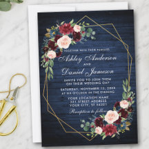 Bröllop Blommigt Blue Wood Geometric Guld Ram