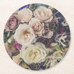 Bröllop Blommigt Bouquet Underlägg Papper Rund