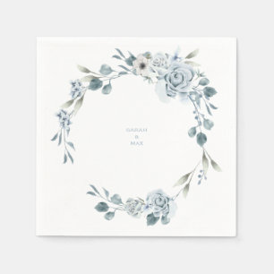 Bröllop Blommigt Dusty Blue Couple Namn Napkins Pappersservett