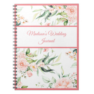 Bröllop Blommigt Elegant Rosa Chic Girly Script N Anteckningsbok