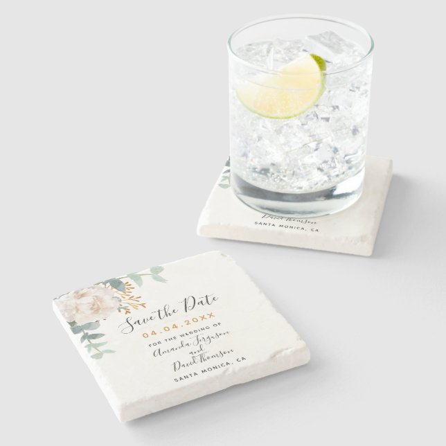 Bröllop blommigt eucalyptus greenery Spara datum Stenunderlägg (Sidan)