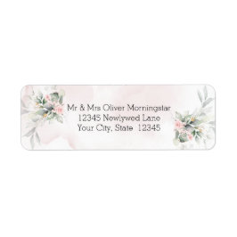 Bröllop | Blommigt för Rosa av grundvattenfärg för Returadress Etikett