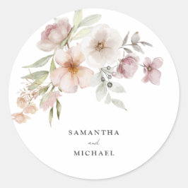 Bröllop  Blommigt för Rosa Runt Klistermärke
