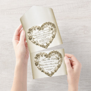 Bröllop Blommigt Golden Ornate Heart Ram Elegant