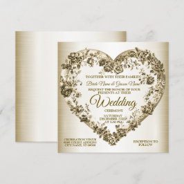 Bröllop Blommigt Golden Ornate Heart Ram Elegant Inbjudningar