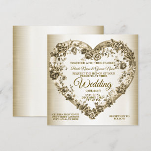 Bröllop Blommigt Golden Ornate Heart Ram Elegant Inbjudningar