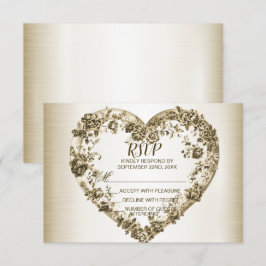 Bröllop Blommigt Golden Ornate Heart Ram Elegant OSA Kort
