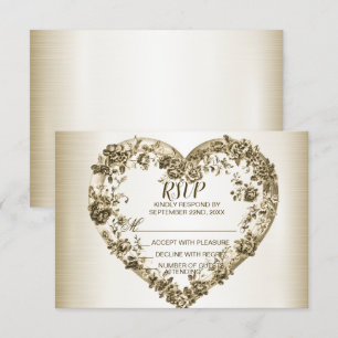 Bröllop Blommigt Golden Ornate Heart Ram Elegant OSA Kort