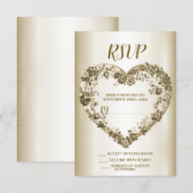 Bröllop Blommigt Golden Ornate Heart Ram Elegant