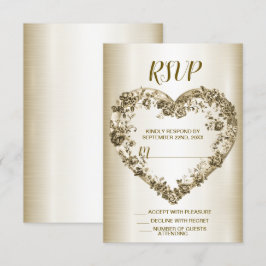 Bröllop Blommigt Golden Ornate Heart Ram Elegant OSA Kort
