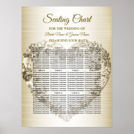 Bröllop Blommigt Golden Ornate Heart Ram Elegant Poster