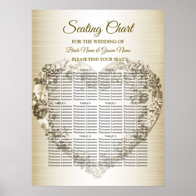 Bröllop Blommigt Golden Ornate Heart Ram Elegant Poster (Framsidan)