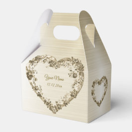 Bröllop Blommigt Golden Ornate Heart Ram Elegant Presentaskar