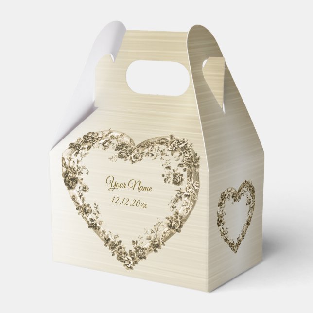 Bröllop Blommigt Golden Ornate Heart Ram Elegant Presentaskar (Framsidan Sidan)