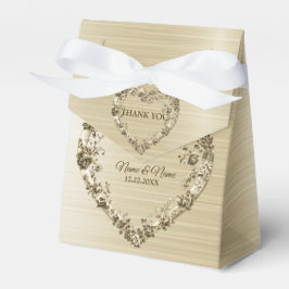 Bröllop Blommigt Golden Ornate Heart Ram Elegant Presentaskar