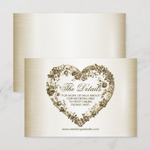 Bröllop Blommigt Golden Ornate Heart Ram Elegant Tilläggskort