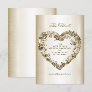 Bröllop Blommigt Golden Ornate Heart Ram Elegant Tilläggskort