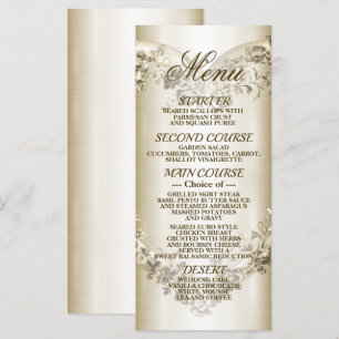 Bröllop Blommigt Golden Ornate Heart Ram Party Meny