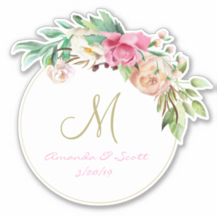 Bröllop Blommigt Monogram utsöndring av andedräkt Klistermärken