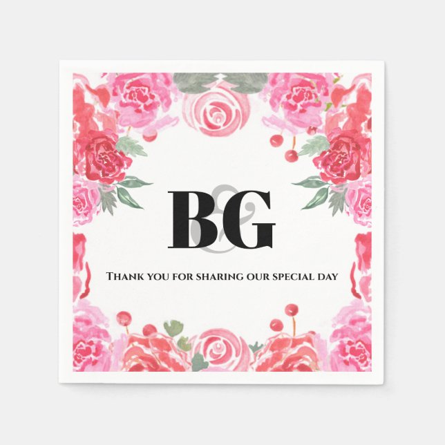 Bröllop blommigt ro mönster pappersservett (Framsidan)