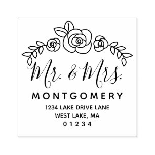 Bröllop Blommigt Ro & Mrs Returadress Stämpel