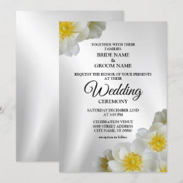 Bröllop Blommigt Vita Gulten Silver Elegant Rustic Inbjudningar