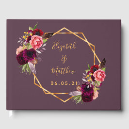 Bröllop blommigtar burgundy cassis lila geometric gästböcker