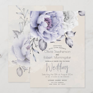 BRÖLLOP   Blommigten Rustic Lilac och Alabaster Pe Inbjudningar