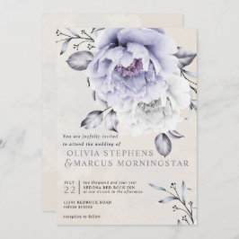 Bröllop | Blommigten Rustic Lilac och Alabaster Pe Inbjudningar