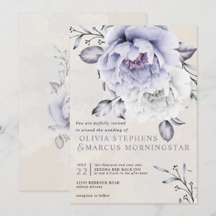 Bröllop   Blommigten Rustic Lilac och Alabaster Pe Inbjudningar