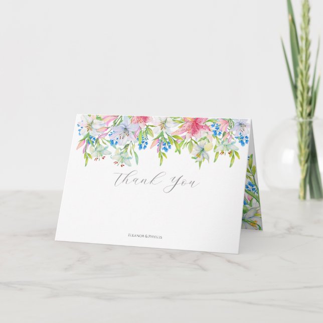 Bröllop. Blommor och fåglar Tack Kort (Framsida)