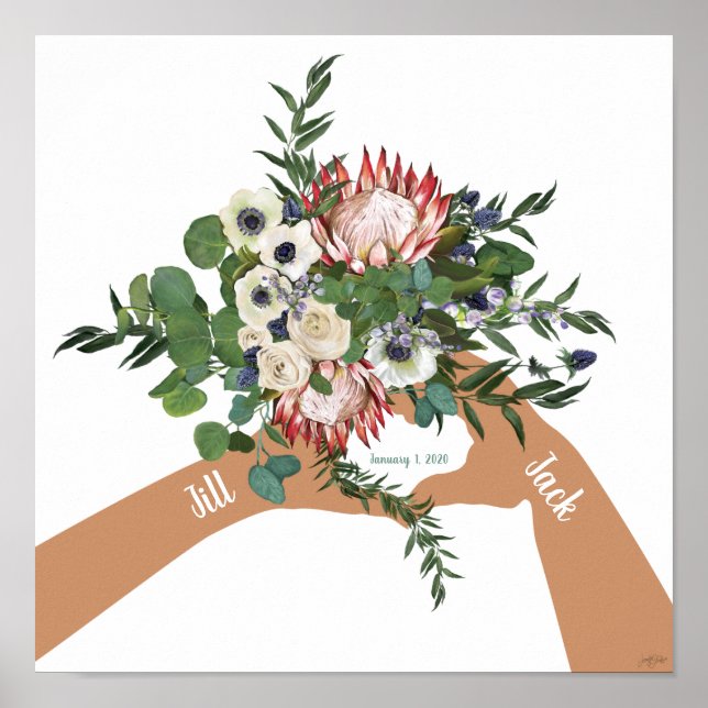 Bröllop blomsterBouquet med Namn Art-utskrift Poster (Framsidan)