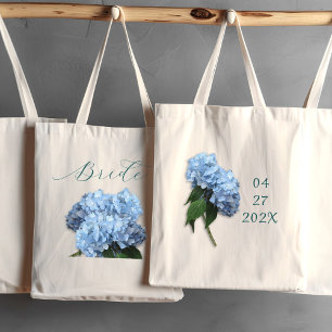 Bröllop Blue Hydrangea Flowers Brides Bag Tygkasse